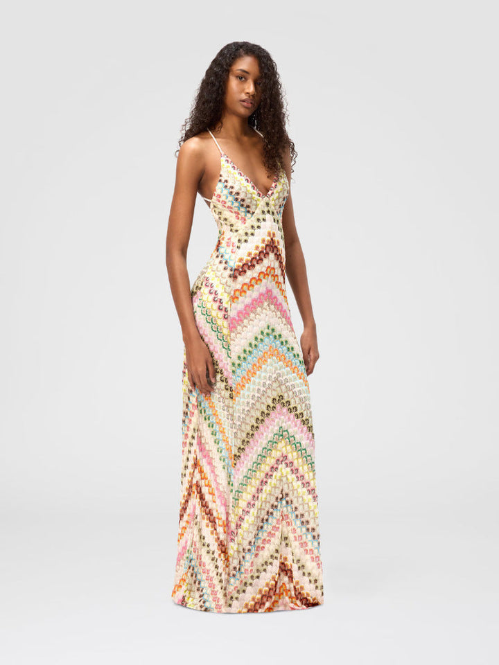 Mariana | Multicolor Knit V-Neck Maxi Dress