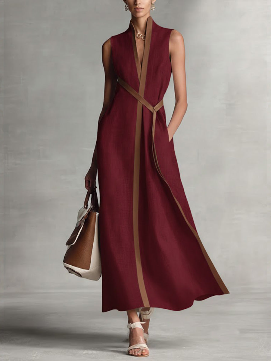 Women's Stand-up Collar Sleeveless Casual Loose Cotton And Linen Dress