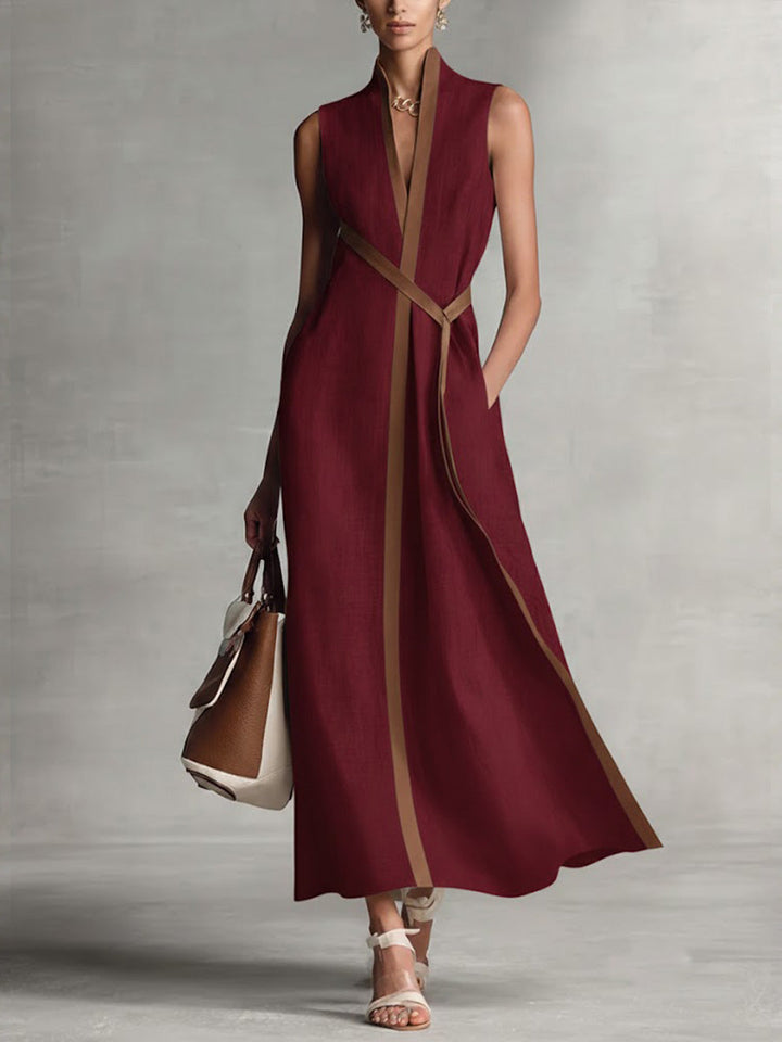 Women's Stand-up Collar Sleeveless Casual Loose Cotton And Linen Dress