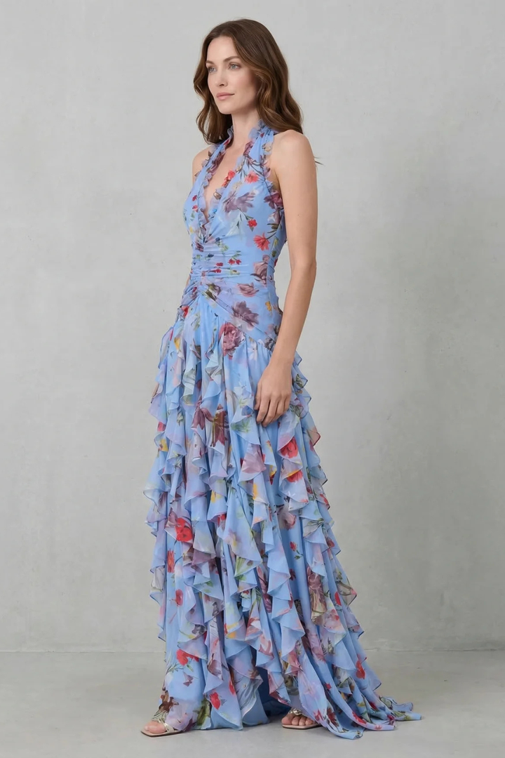 Belladina – Romantic rose cascade – Halter maxi dress