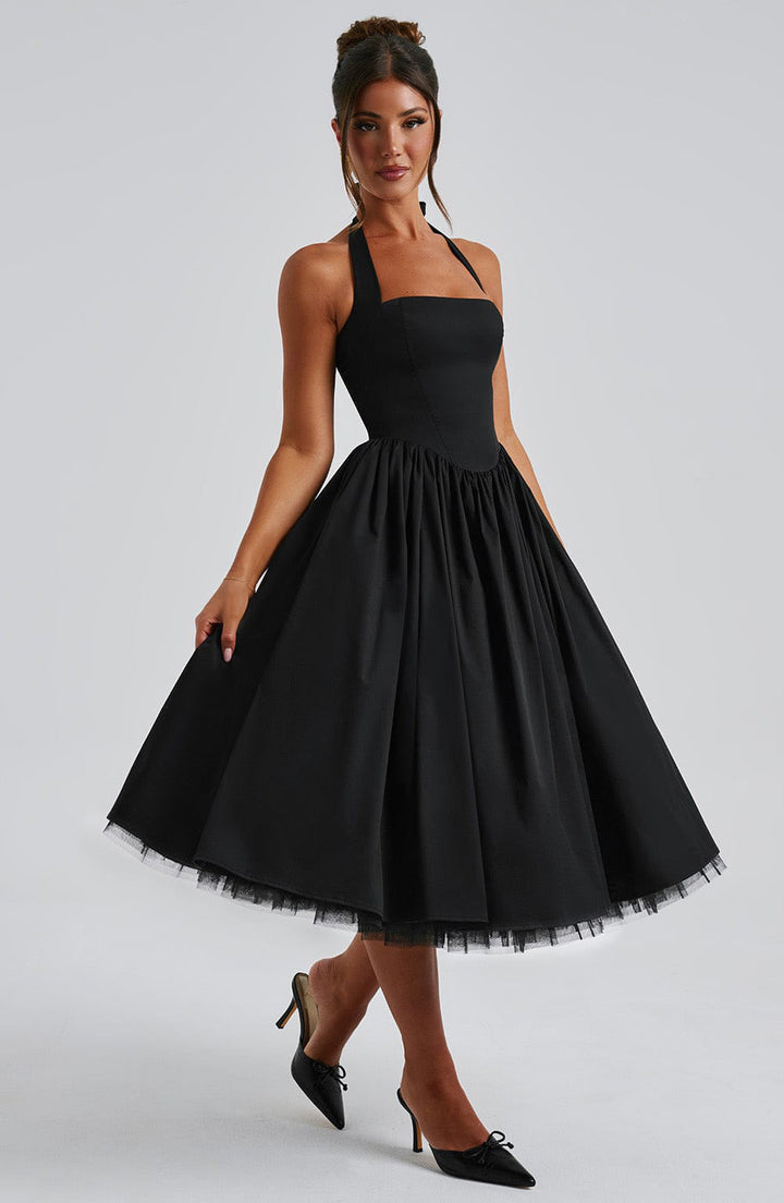 Isabella - Halter Corset Tulle Midi Dress