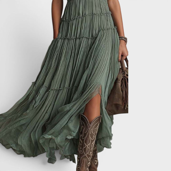 Bonnie | Effortless Bohemian Green Flow Maxi Dress