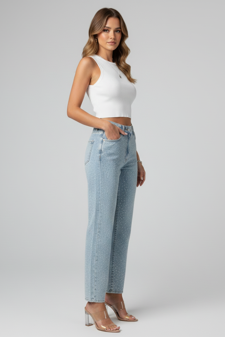 Katherine | Women’s High-Waist Shimmer Straight-Leg Jeans