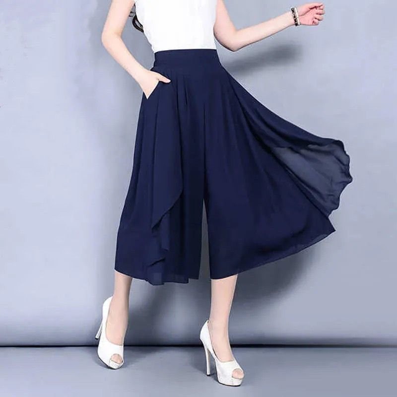 Riza - Women's asymmetrical chiffon pants with wide legs