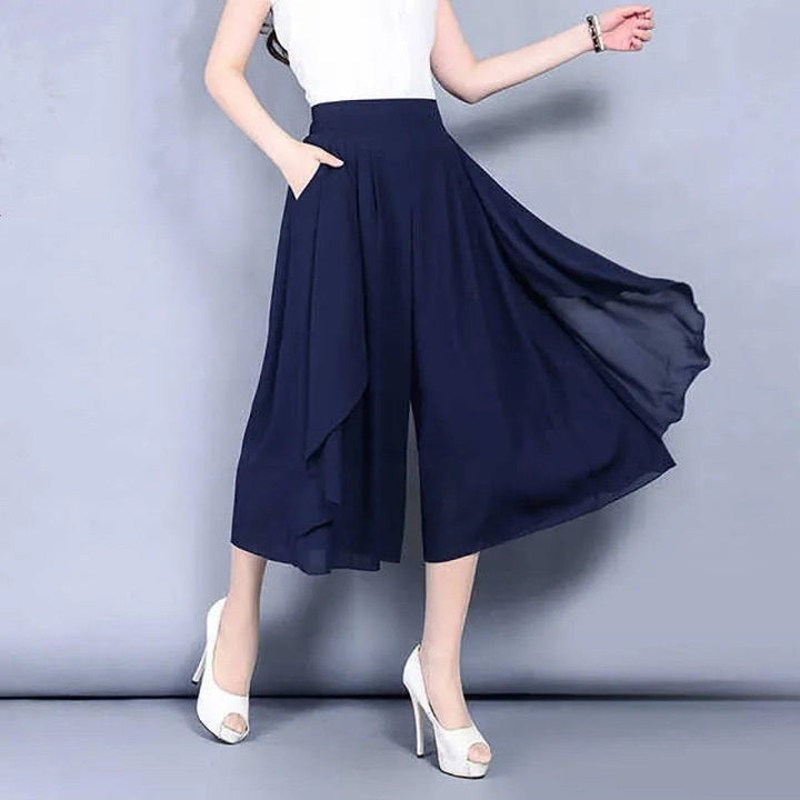 Riza - Women's asymmetrical chiffon pants with wide legs