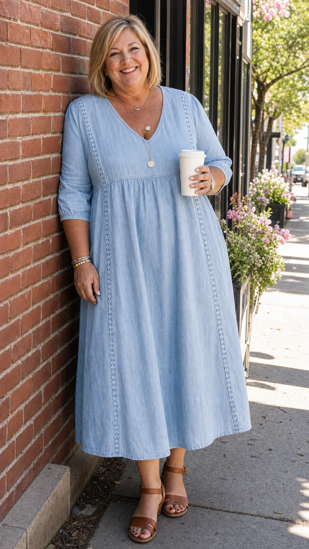 Antonia - 3/4 Sleeve A Line Maxi Dress