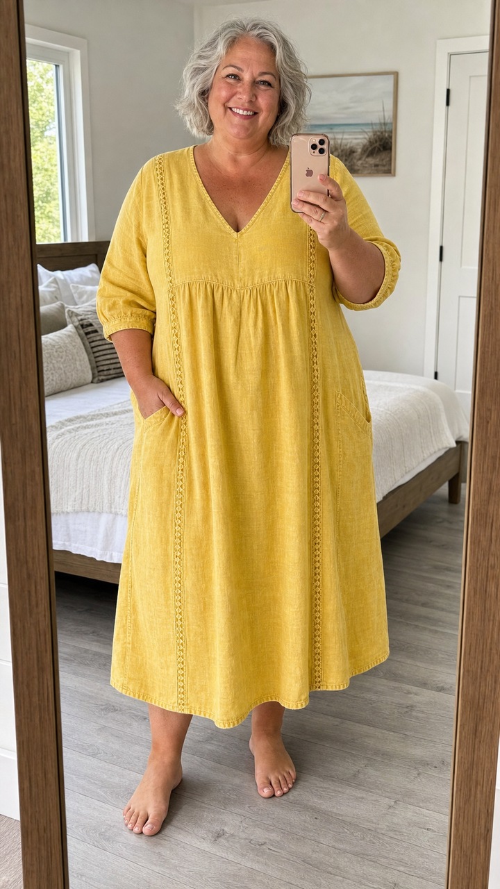 Antonia - 3/4 Sleeve A Line Maxi Dress