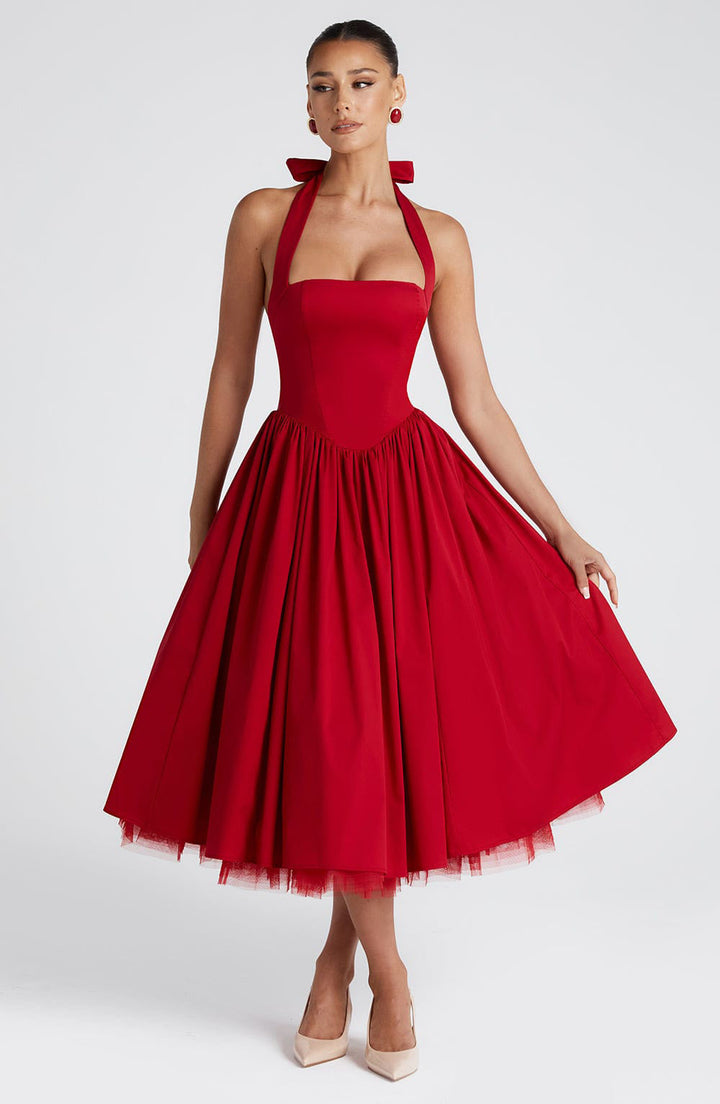 Isabella - Halter Corset Tulle Midi Dress
