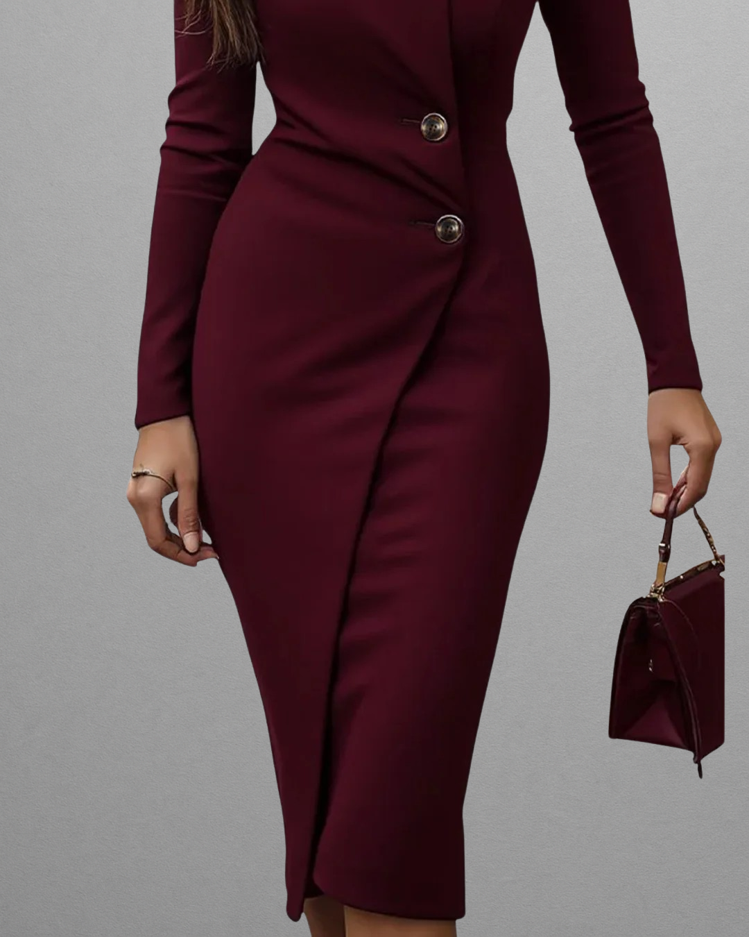 Isadora | Burgundy Wrap Style Buttoned Midi Dress