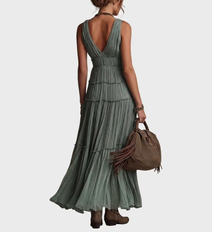 Bonnie | Effortless Bohemian Green Flow Maxi Dress