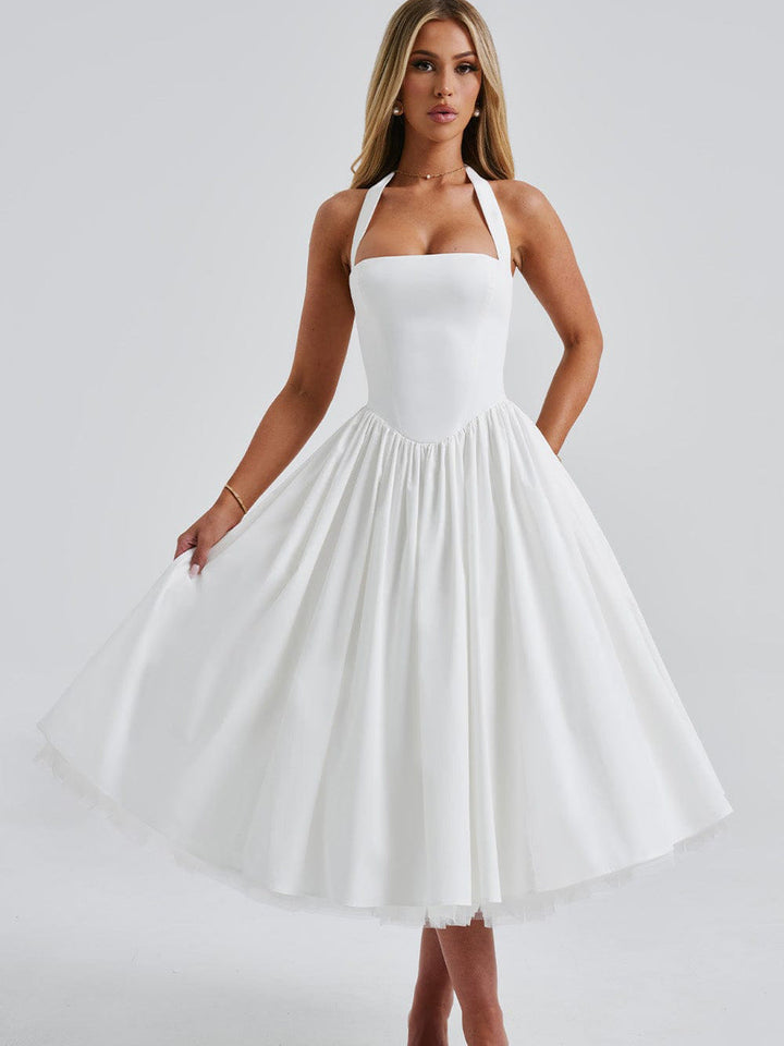 Isabella - Halter Corset Tulle Midi Dress