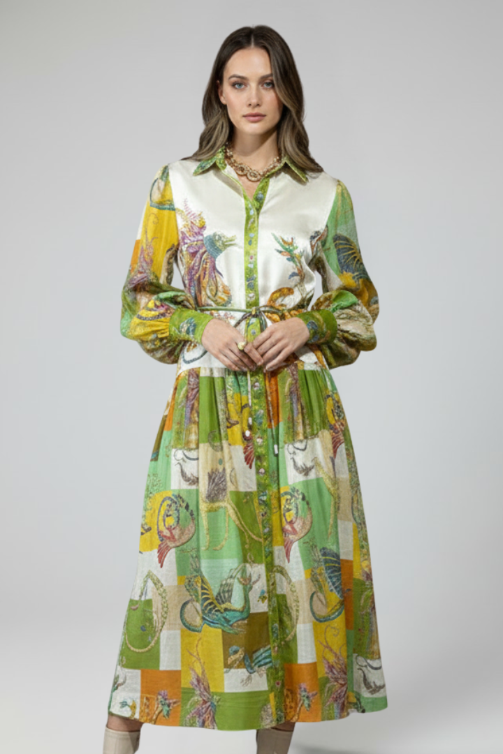 Penelope | Women’s Long Sleeve Printed Maxi Dress with V-Neck