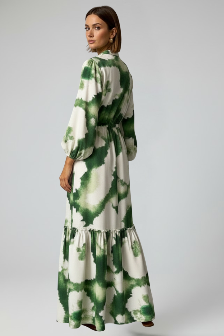 Penelope | Women’s Long Sleeve Printed Maxi Dress with V-Neck