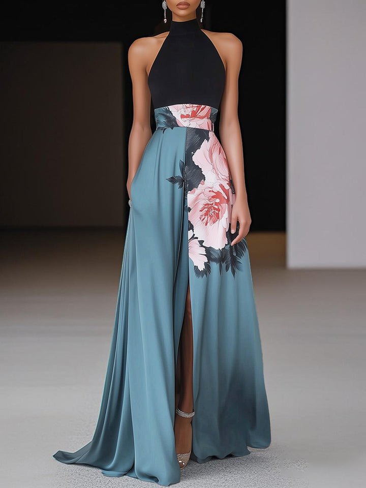 Dakota | Women’s Chic Slit Floral Classic Crew Neck Sleeveless A-Line Maxi Dress