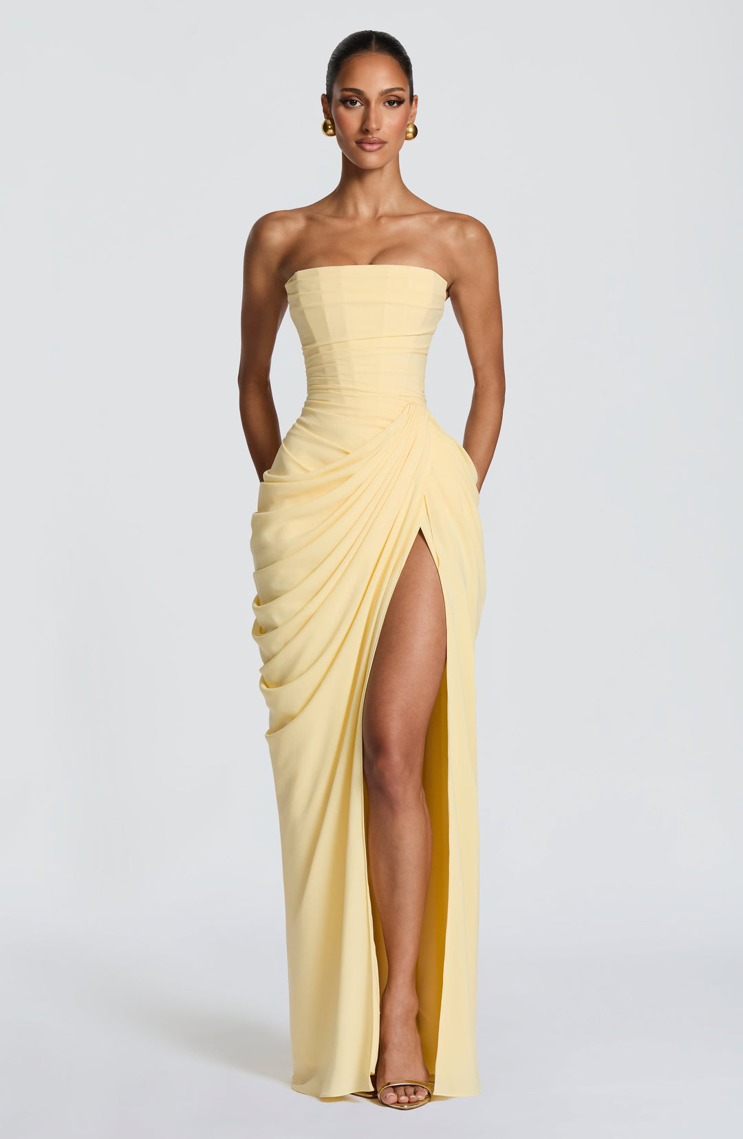 Vivienne | Elegant Draped Maxi Gown with Slit