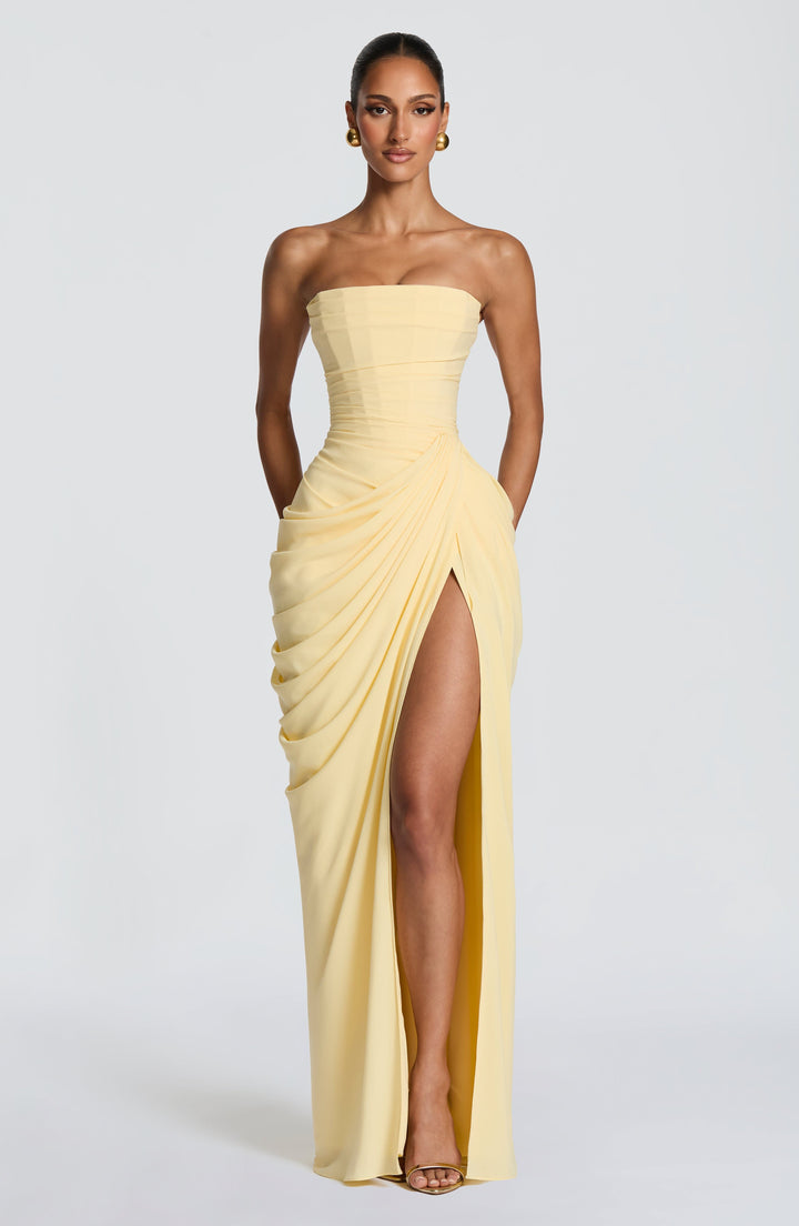 Vivienne | Elegant Draped Maxi Gown with Slit