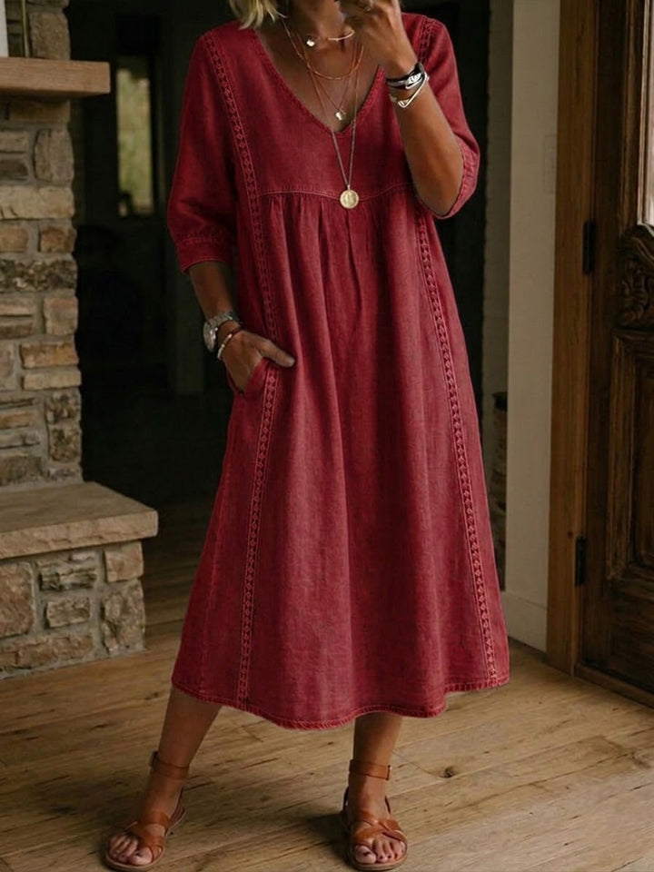 Antonia - 3/4 Sleeve A Line Maxi Dress