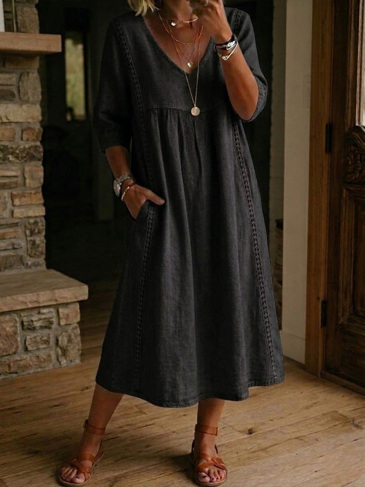 Antonia - 3/4 Sleeve A Line Maxi Dress