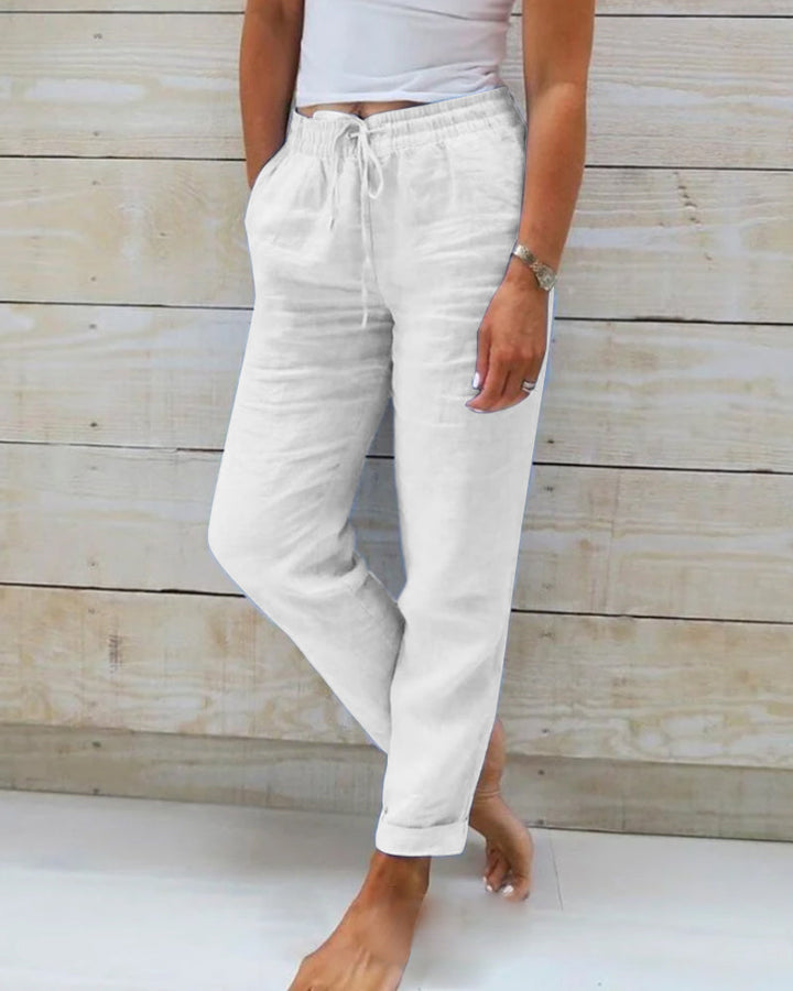 Women's  Elastic Waist Cotton Linen Wide Leg Pants