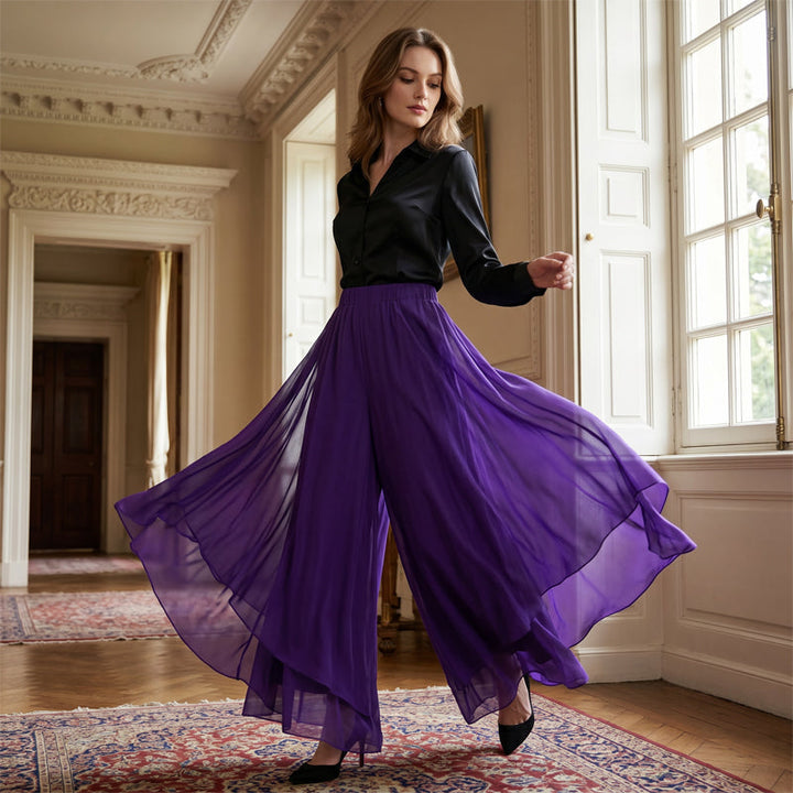 Riza - Women's asymmetrical chiffon pants with wide legs
