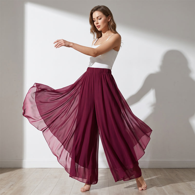 Riza - Women's asymmetrical chiffon pants with wide legs