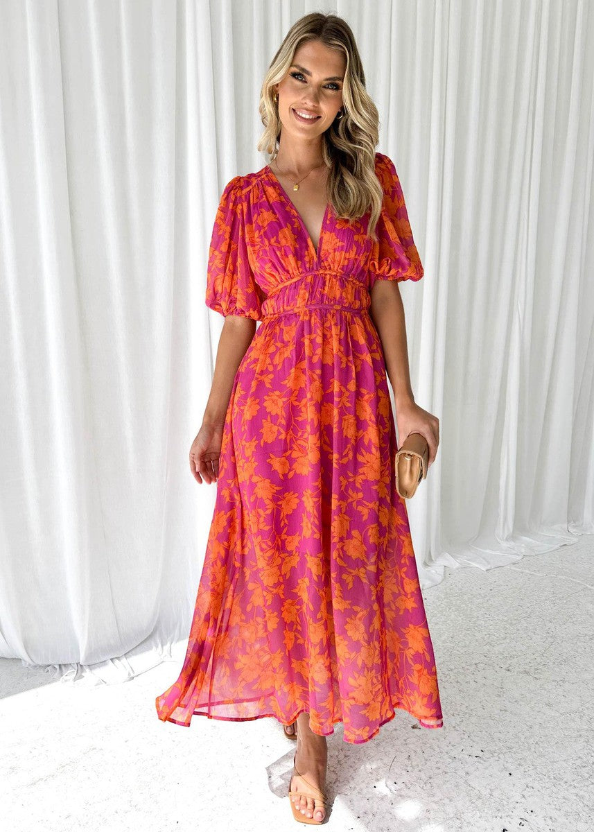 Isabella | Women's Floral V Neck Maxi Wedding Guest Dress
