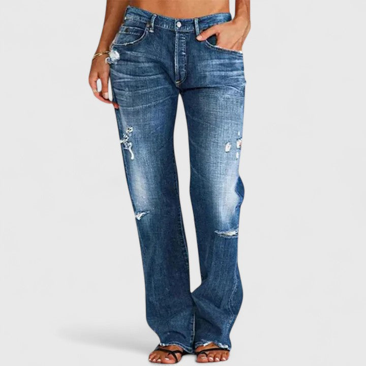 Michelle | Women's Distressed Low Rise Straight Leg Jean