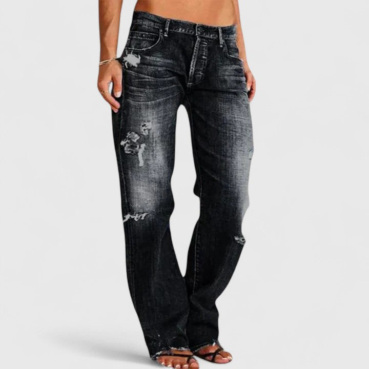 Michelle | Women's Distressed Low Rise Straight Leg Jean