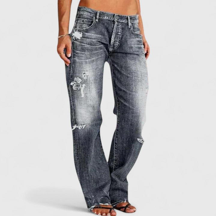Michelle | Women's Distressed Low Rise Straight Leg Jean